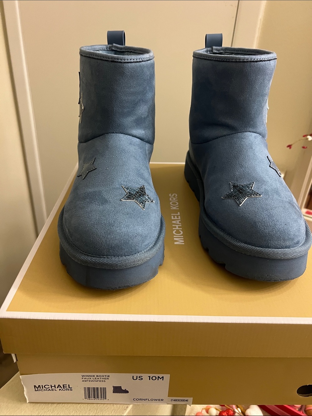 Michael Kors Cornflower Blue Star Suede Ankle Booties